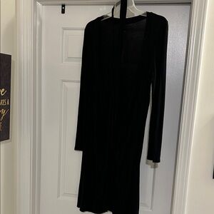 Elegant Wrap Around Black Long Sleeve Dress